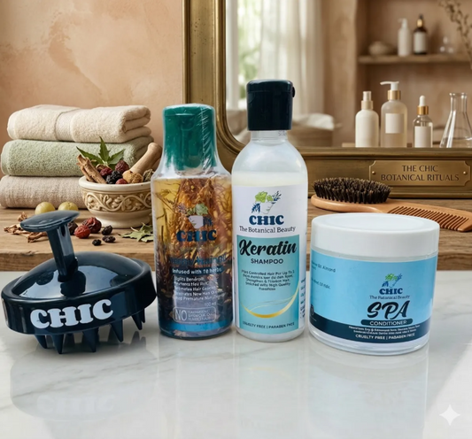 Chic Botanical Hair Spa Ritual Combo | Keratin Shampoo, Spa Conditioner, Herbal Hair Oil + Scalp Massager