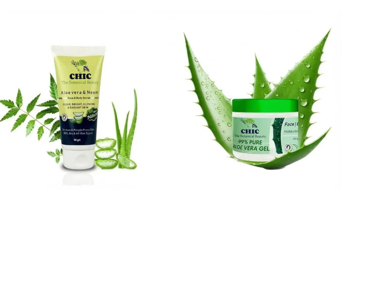 Aloe Vera And Neem Face And Body Scrub With Aloe Vera Gel Combo