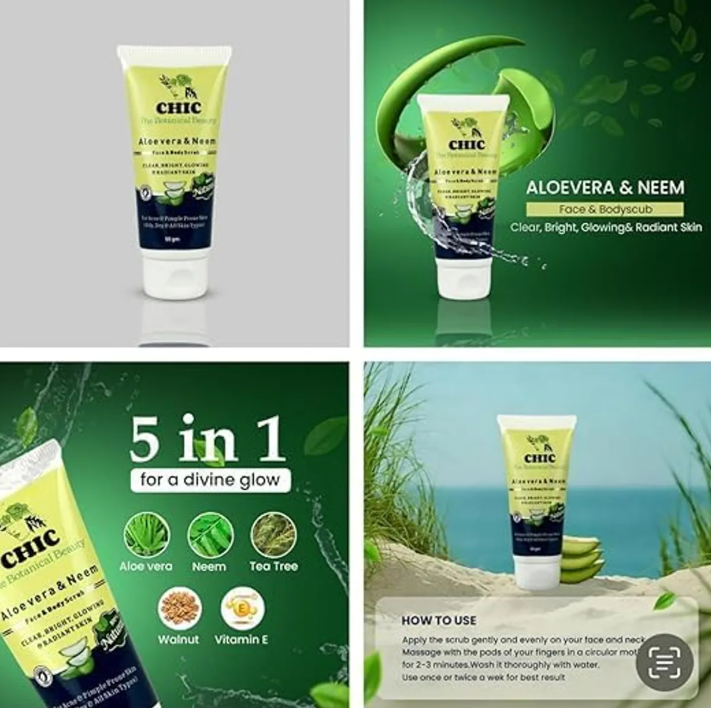 Aloe Vera And Neem Face And Body Scrub With Aloe Vera Gel Combo