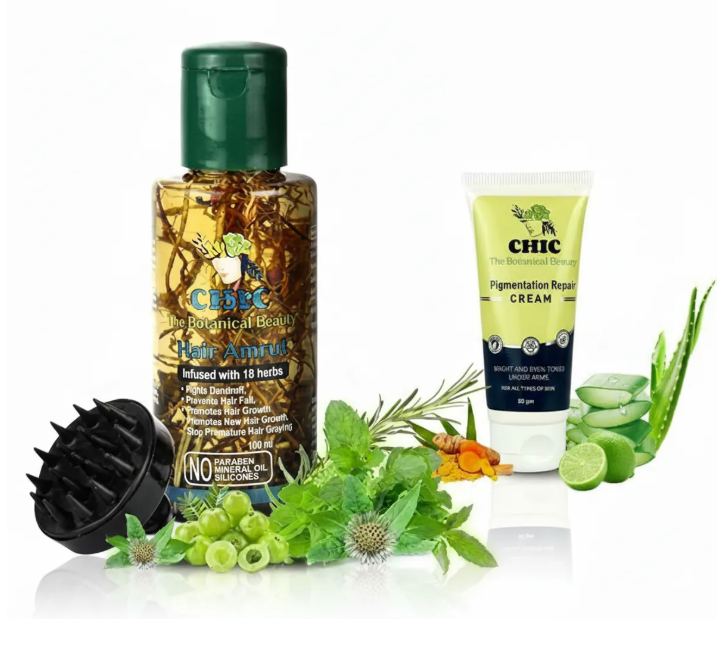 Natural Pigmentation Repair Cream And Herbal Hair Oil With Comb Combo Set Pack Of 2